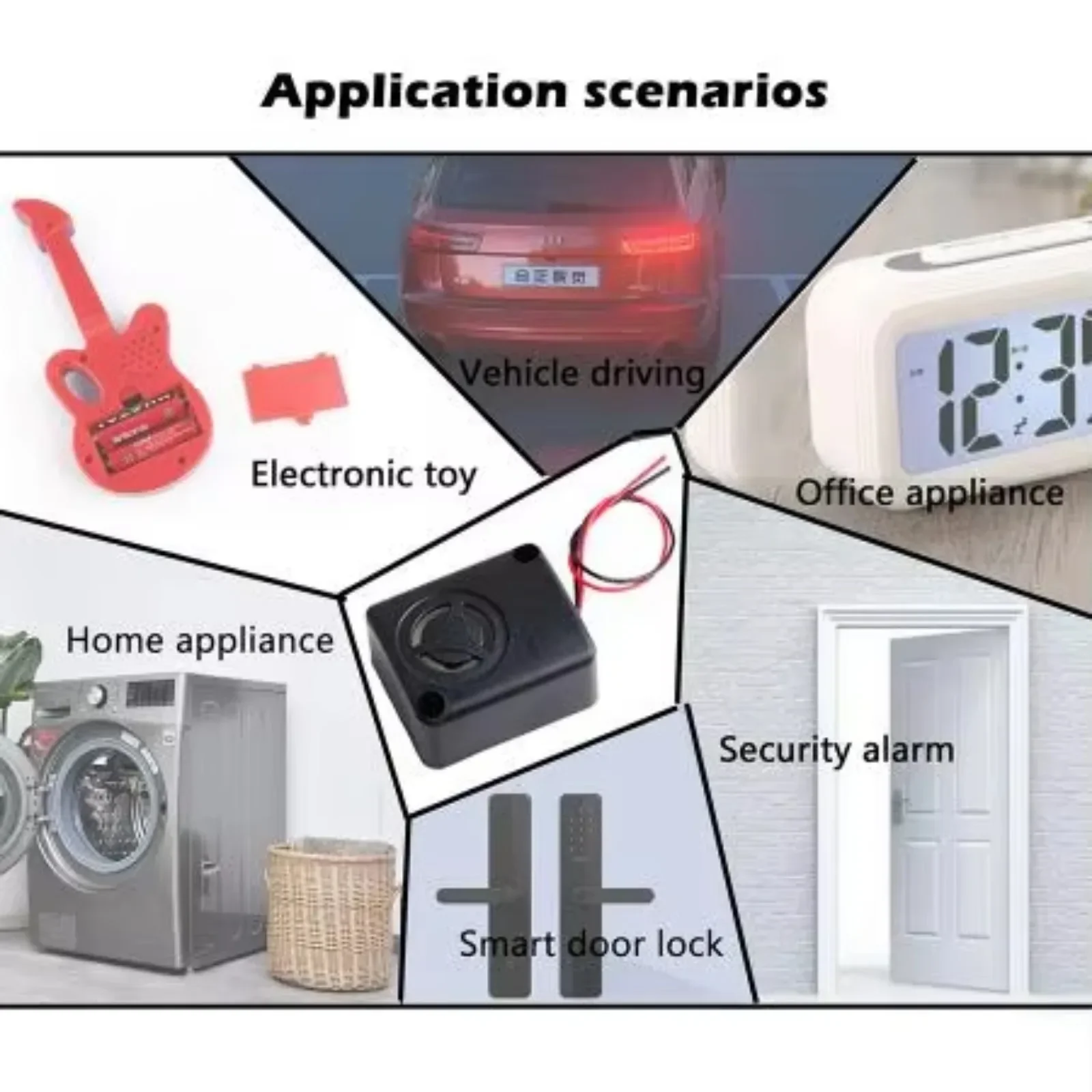 12V DC Black Mini Piezo Alarm Siren 110dB Insurance Safes Anti-Theft Alarm High-Decibel Buzzer for Car+9V Battery Buckle