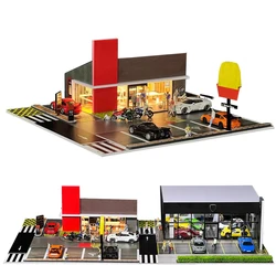 G FANS 1/64 Car Diorama Garage Model LED Lighting City Street View Building Backdrop Display Scene Model Car Parking Lot Scenery