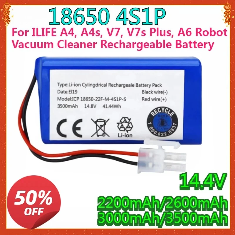 

New Replacement 14.4V 2600mAh Battery for ILIFE A4, A4s, V7, V7s Plus, A6 Robot Vacuum Cleaner Rechargeable Battery 18650