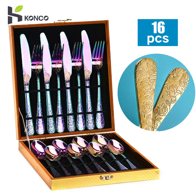 Rainbow Tableware Set 5/16pcs High Grade Luxury Dinnerware Fork Knife Spoon Cutlery Set Flatware Set With Box Dishwasher Safe