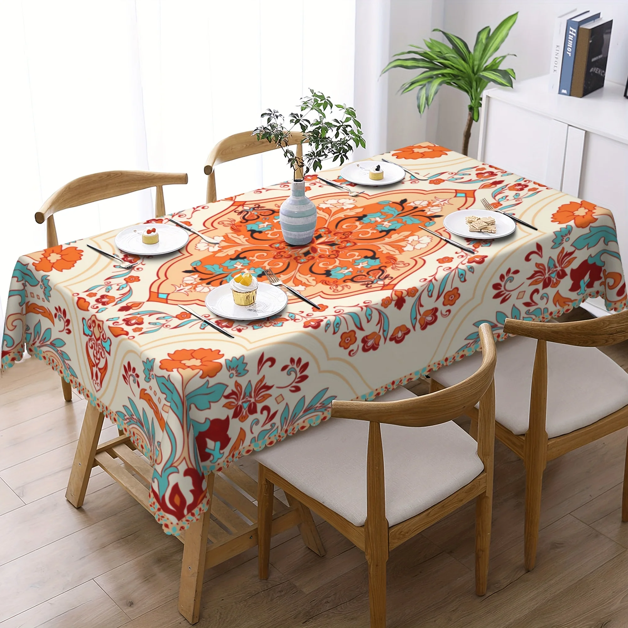 

Edge Embossed Floral Print Dustproof Home Table Tablecloth Simple and Atmospheric Holiday Party Dinner Table Decoration Cloth