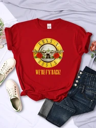 Summer Women's Cotton T-Shirt Plus Size Women's Tops Guns N' Roses We're Back Retro Street Style Printed T-Shirt Loose/Breathabl