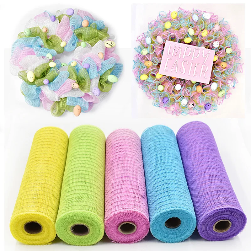 10Yards Easter Colorful Mesh Ribbon Easter Party Decor DIY Wreath Making Craft Bows Metallic Glitter Roll Spring Party Supplies