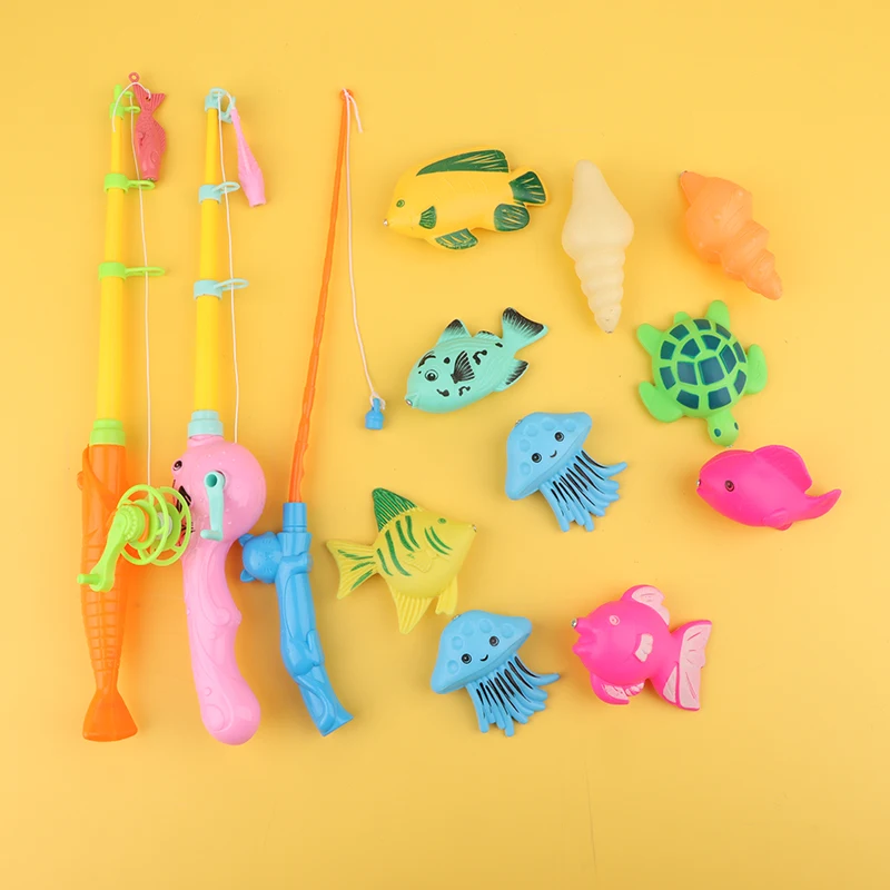 Vara de pesca magnética infantil, 1 peça, com 10 peixes pequenos aleatórios, banheira, piscina, brinquedo de pesca aquática, brinquedos interativos para pais e filhos