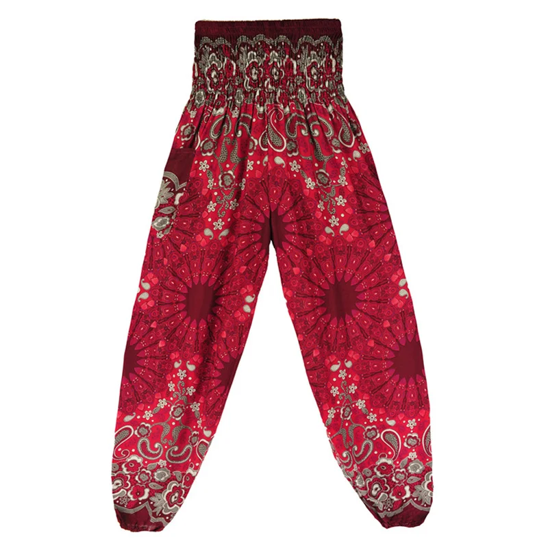 

Women's Bohemian Hippie Pants with Smoked Print Design Loose Lantern Pants Yoga Pants Dress Beach Vacation Skirt