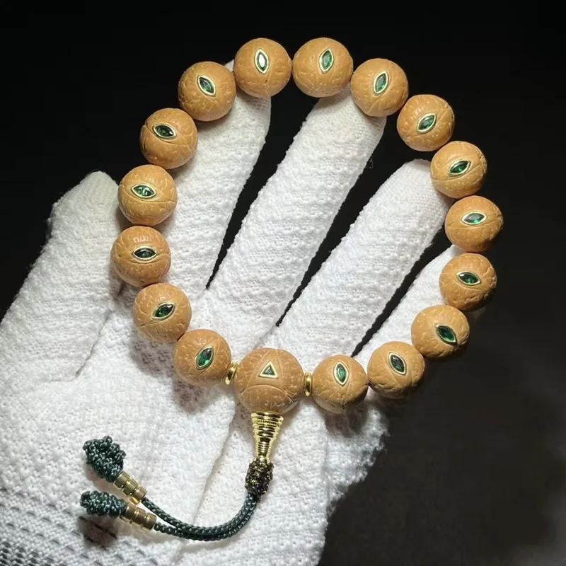 Phoenix Bodhi DIY Double-Pupil Emerald Eye Beads, 14MM Handheld Ethnic Style Hand Ornament, Unisex