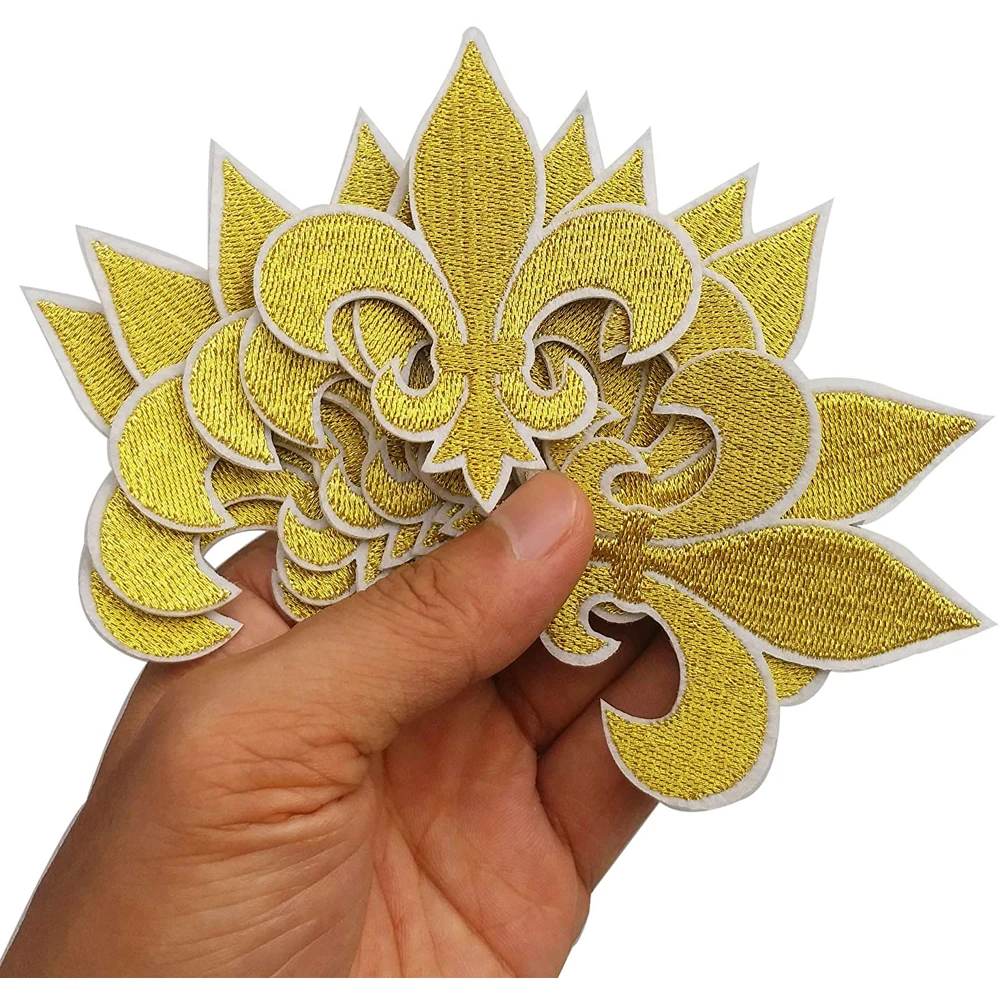 10Pcs Gold Fleur De Lis Patch Iron On Embroidered Patches Appliques Embroidery Needlecraft Project 2.6\