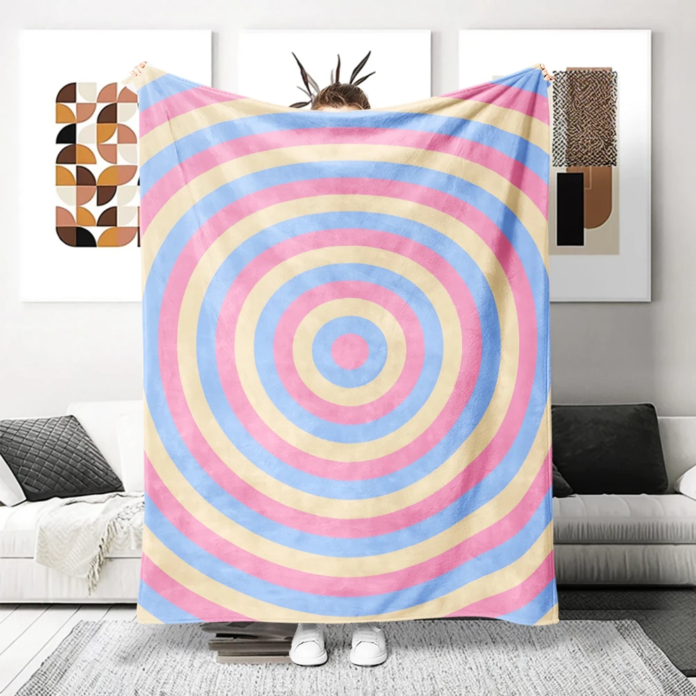 Pastel Concentric Circles Flannel Blanket Perfect For Sofa Office Bed Travel Sleep Read Relax Camping Four Season Use