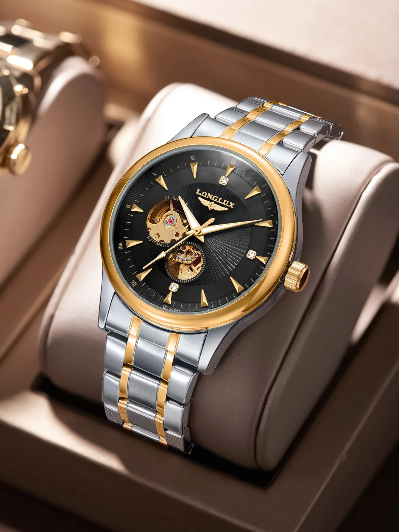 

Men automatic watch elegant luxury mechanical watches waterproof skeleton business stainless steel mens watch boyfriend gift