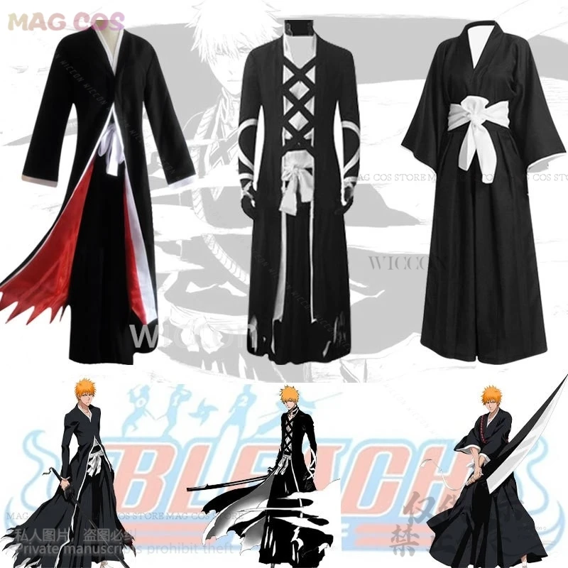 Anime Bleach Cosplay Kurosaki Ichigo Costume Japanese Kimono Uniform Thousand-Year Blood War Wigs Mask For Man Halloween Party