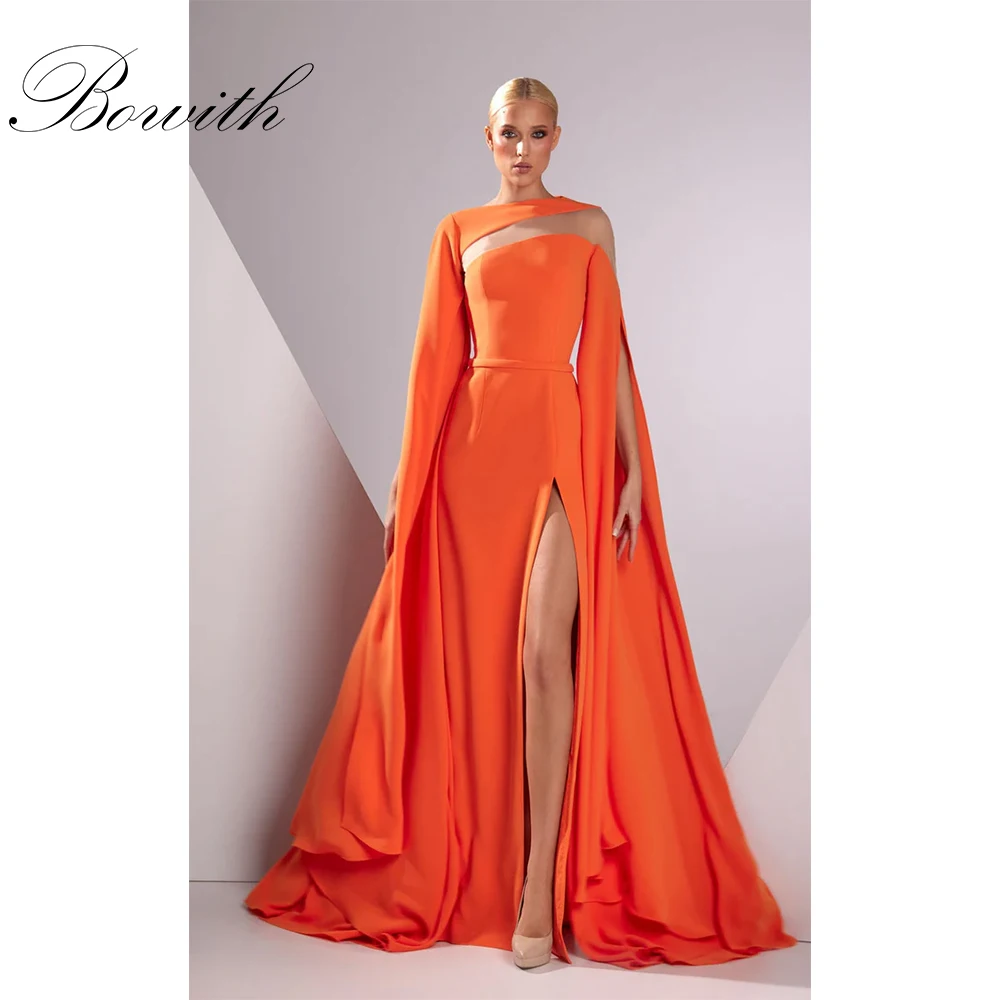 

Bowith Wedding Guest Dresses Women Luxury Orange Evening Dresses Side High Slit Celebrity A-line Customized Prom Gown