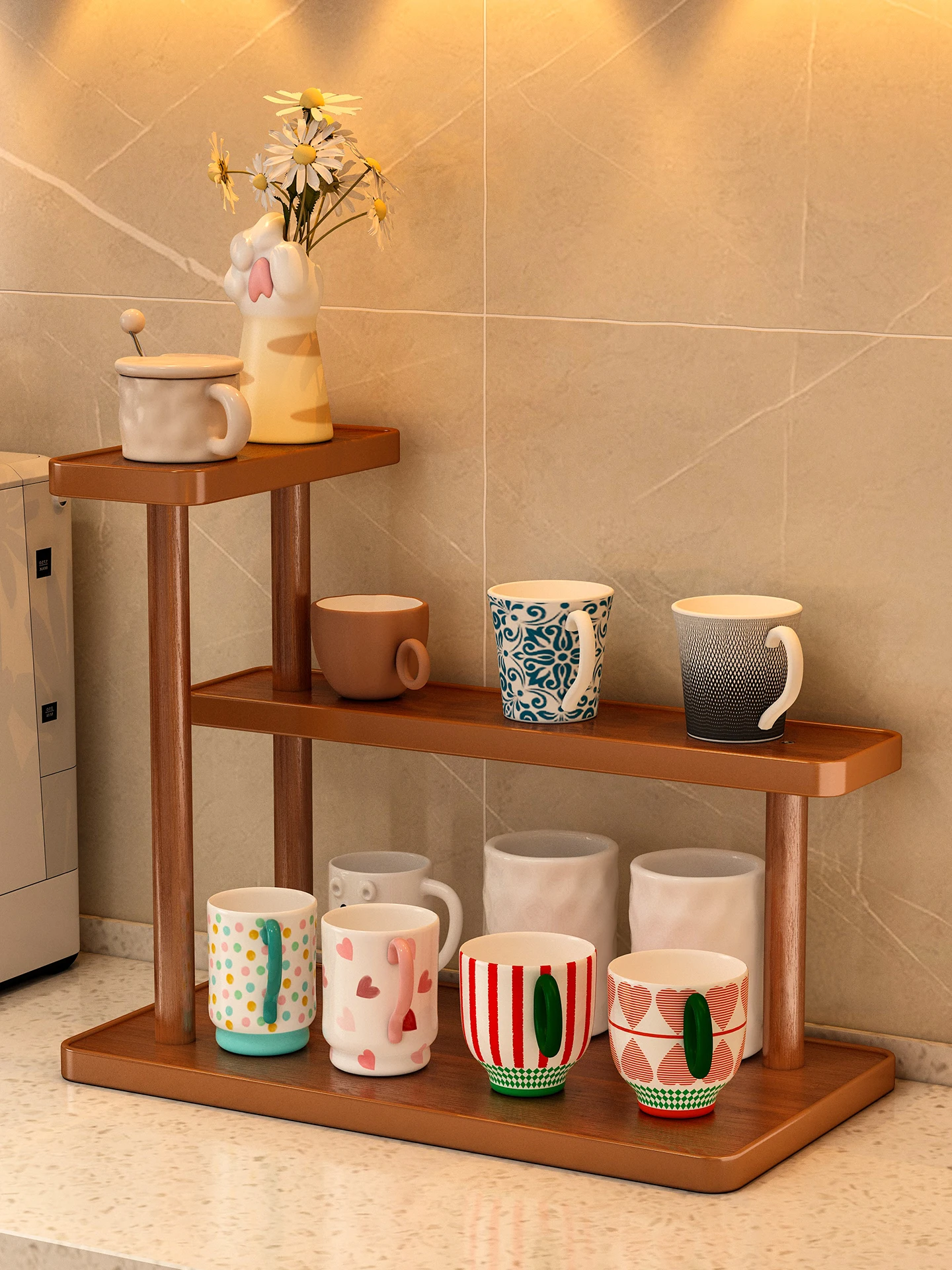 

Simple Modern Coffee Cup Holder Desktop Organizer Rack Living Room Tabletop Small Multi-layer Home Storage Rack No Installation