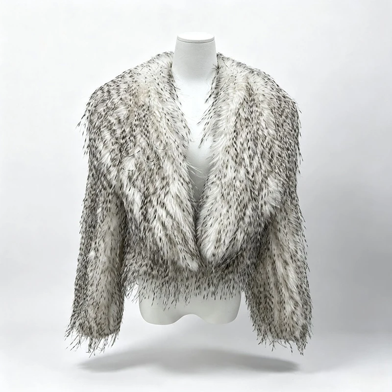 ZADORIN Elegante Abrigo de Piel Sintética con Cuello Grande de Plumas de Canario, Chaqueta Corta de Piel Sintética para Mujer, Ropa de Invierno, Tops de Piel