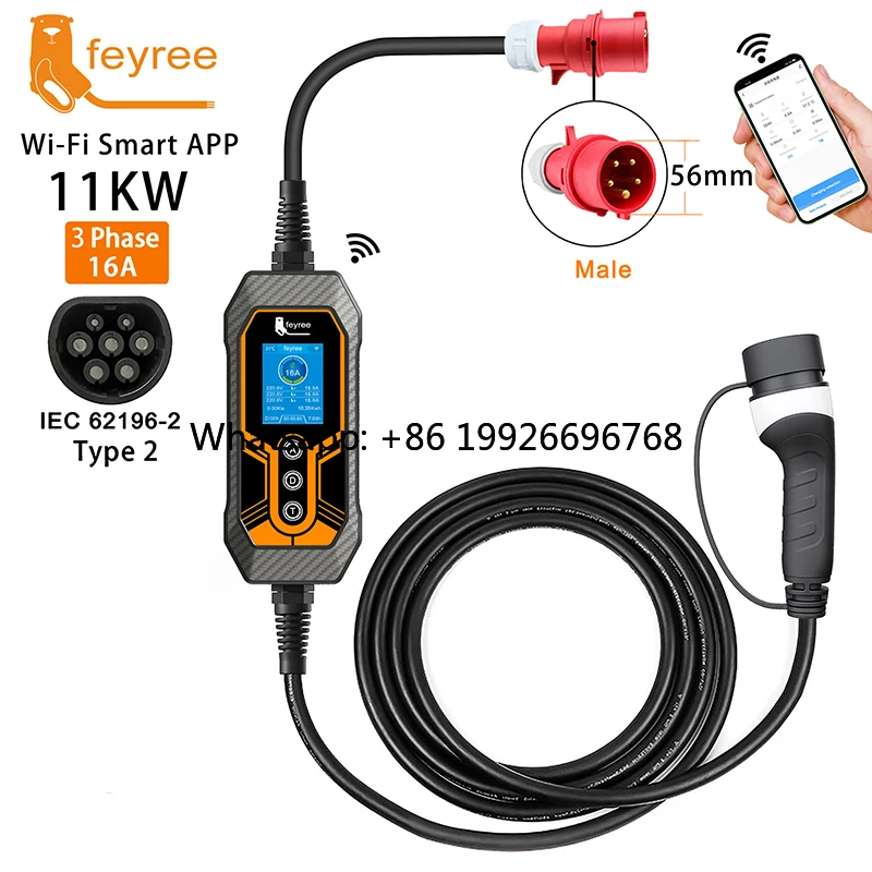 

Новое портативное зарядное устройство для электромобилей Feyree 11 кВт, Тип 2, с Wi-Fi, управление через приложение, 3 фазы, 16А, регулируемое, с кабелем 5 м