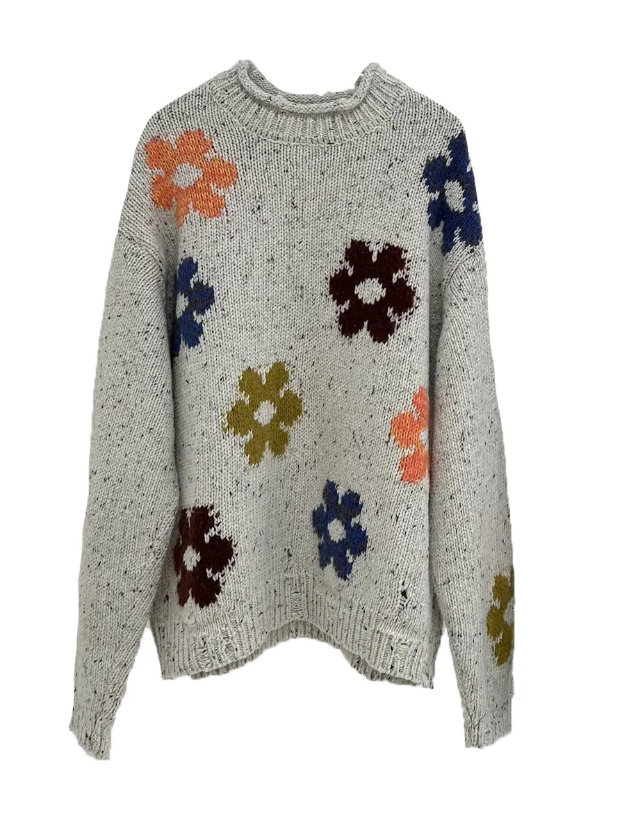

Sweater jacket round neck short loose version of three-dimensional flower design warm and comfortable 2023 winter new 1117