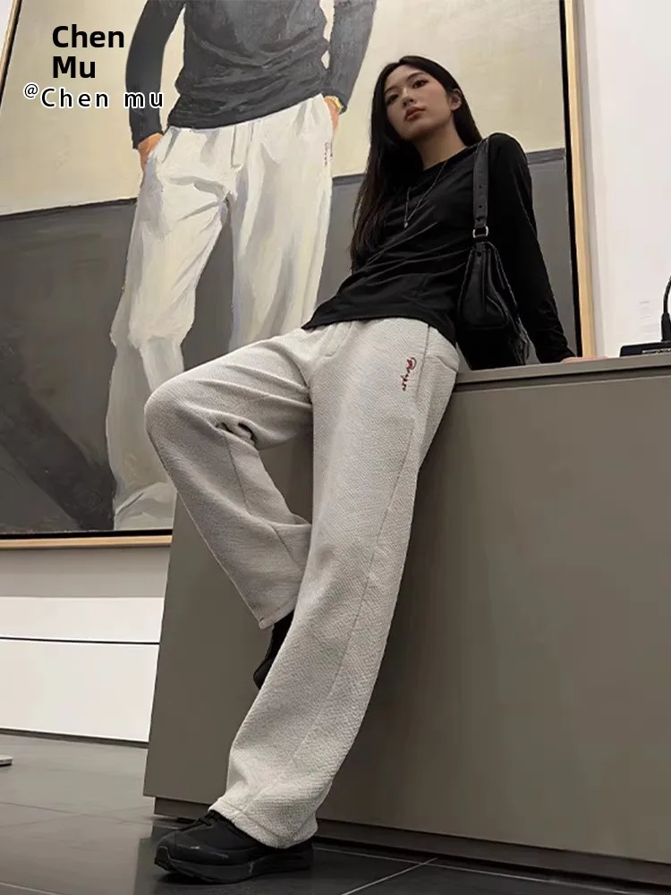 

American Retro Red Label Embroidered Loose Fit Men's Spor Straight Leg Pants High Quali Honeycomb Pattern Fitn Trousers