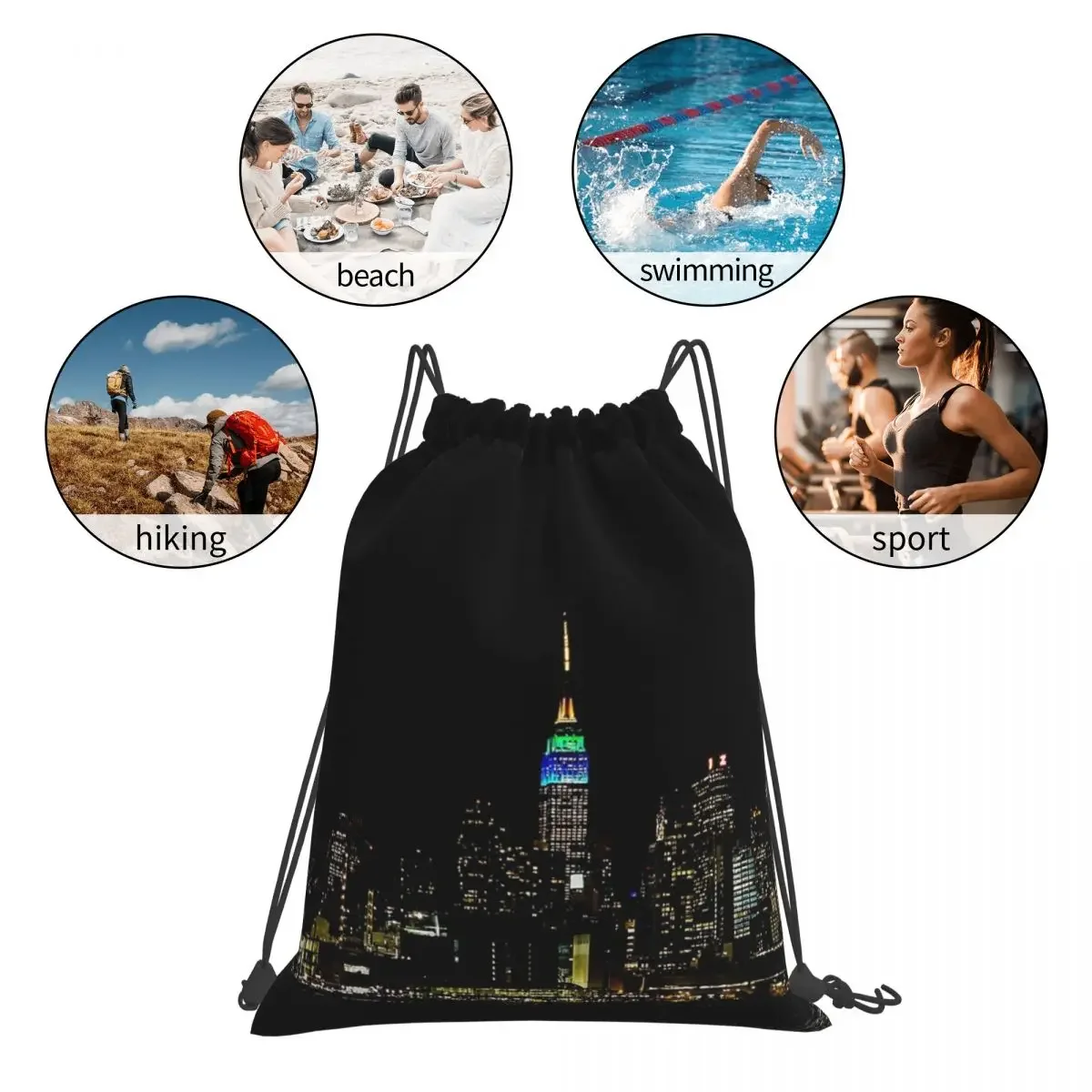 Mochilas de la ciudad de Nueva York At Night para estudiantes, bolsas con cordón portátiles multifunción, paquete de bolsillo con cordón, bolsa deportiva para viajes