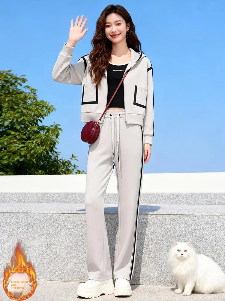 Set di abbigliamento sportivo casual Completo invernale da donna Pantaloni a vita alta Cappotto Sle Small Fraance Sle Faionable 2026