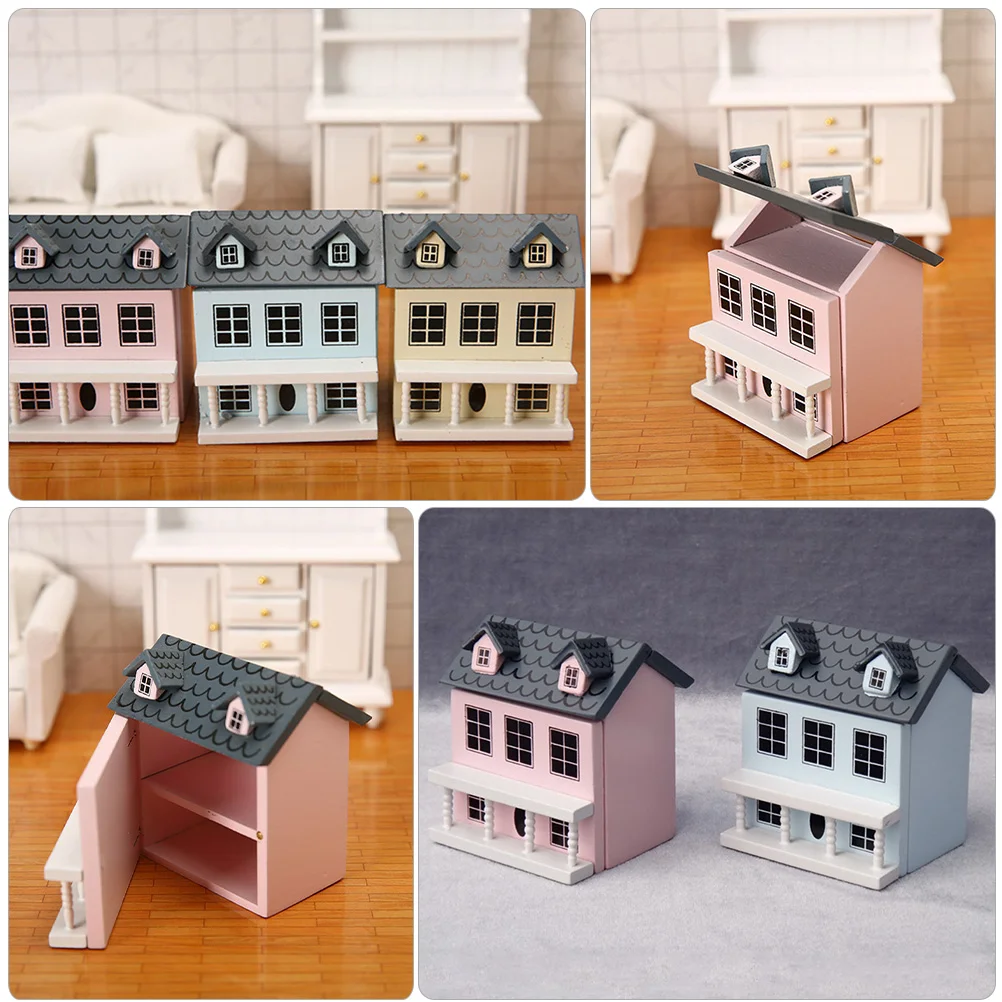 Villa Small House Mini Miniature Decorate Ornament Tiny Wood Painted Model Child Kits