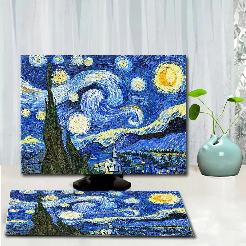 2pcs/lot Chinese Style Computer Dust Cover Desktop Monitor Main Box All-inclusive Protective Cover Household Keyboard Dust Cover