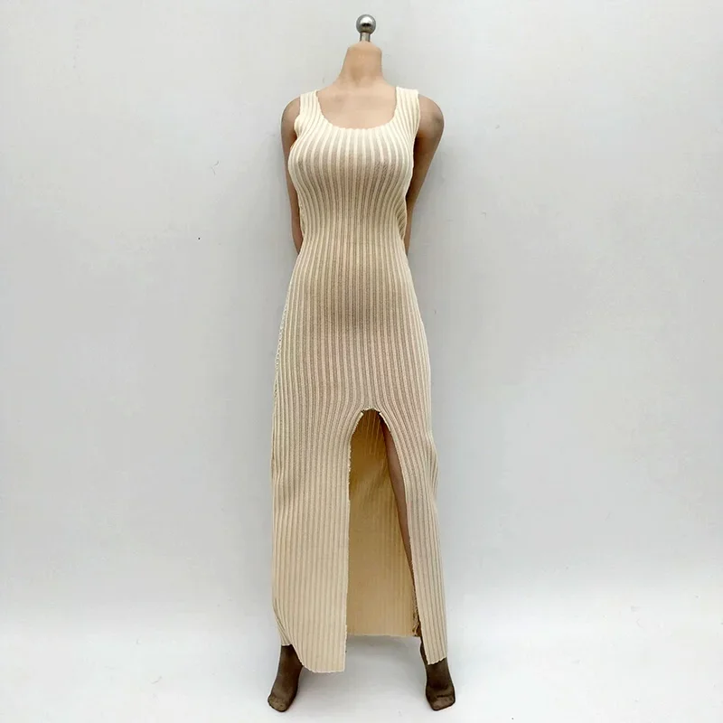1/6 Schaal Beige elegante Lange Jurk Vrouwelijke Soldaat Sexy Slit longuette Rok Kleding Model voor 12in PH TBL Action Figure speelgoed