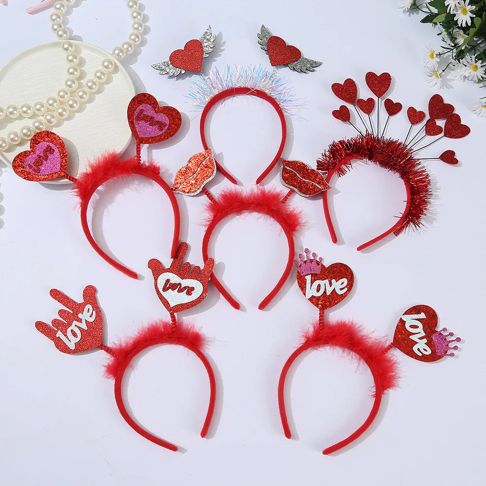 

Модная женская красная повязка на голову с блестками, повязка на голову ко Дню святого Валентина, новогодняя красная повязка на голову с любовью, праздничная вечеринка, декоративный головной убор MD05