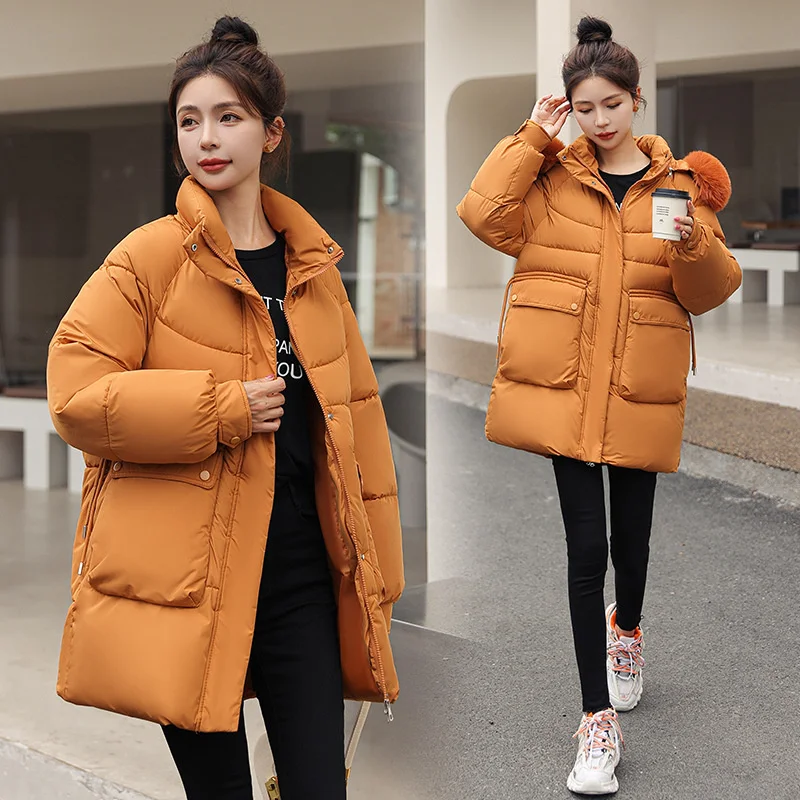 2023 New Women Winter Coat Fake Fur Collar Woman's Parka Mid Long Outwear Warm Down Cotton Jacket Winter Jackets Female Coats