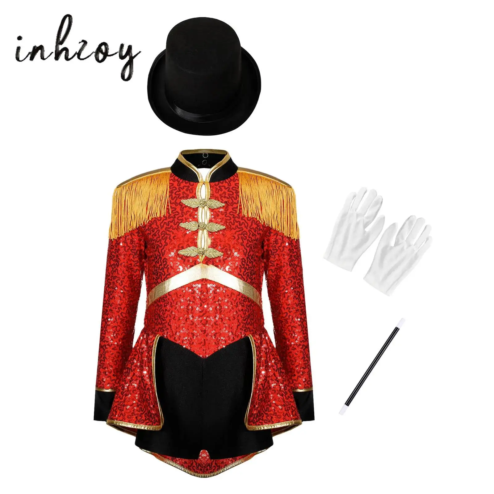 

Girls Drum Band/Lion Tamer/Magician Costume Shiny Sequins Ringmaster Circus Outfit Halloween Fancy Performance Bodysuit Dress