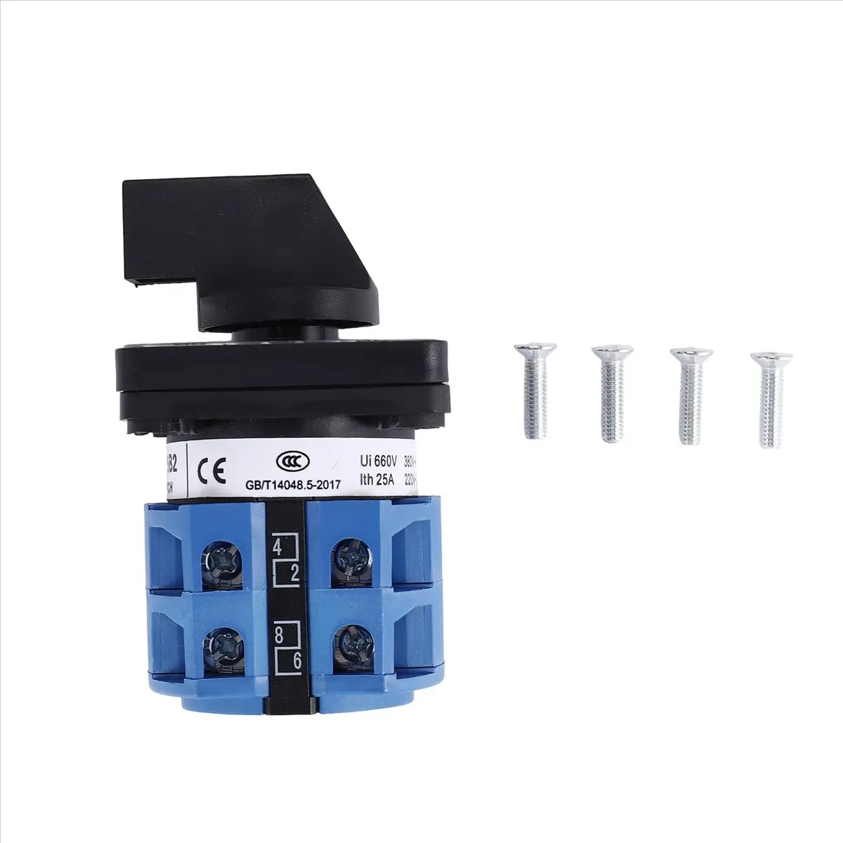 A10I AC660V 25A 2-Pole 3-Position Momentary Plastic Rotary Changeover Switch Blue+Black