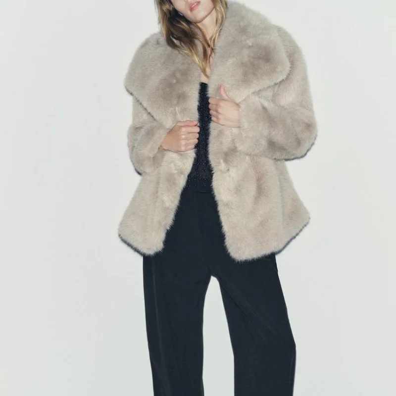 European and American style winter new style high-end lapel temperament versatile imitation fur jacket