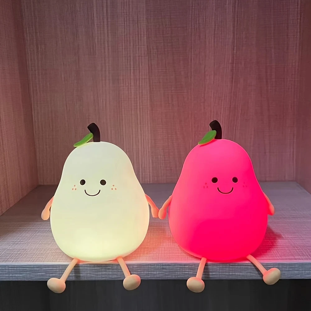

Night Light Cute Silicone Nursery Pear Lamp Baby Toddler Fruit NightLight Girl Squishy Night Lamp Bedroom Kawaii Bedside Lamp