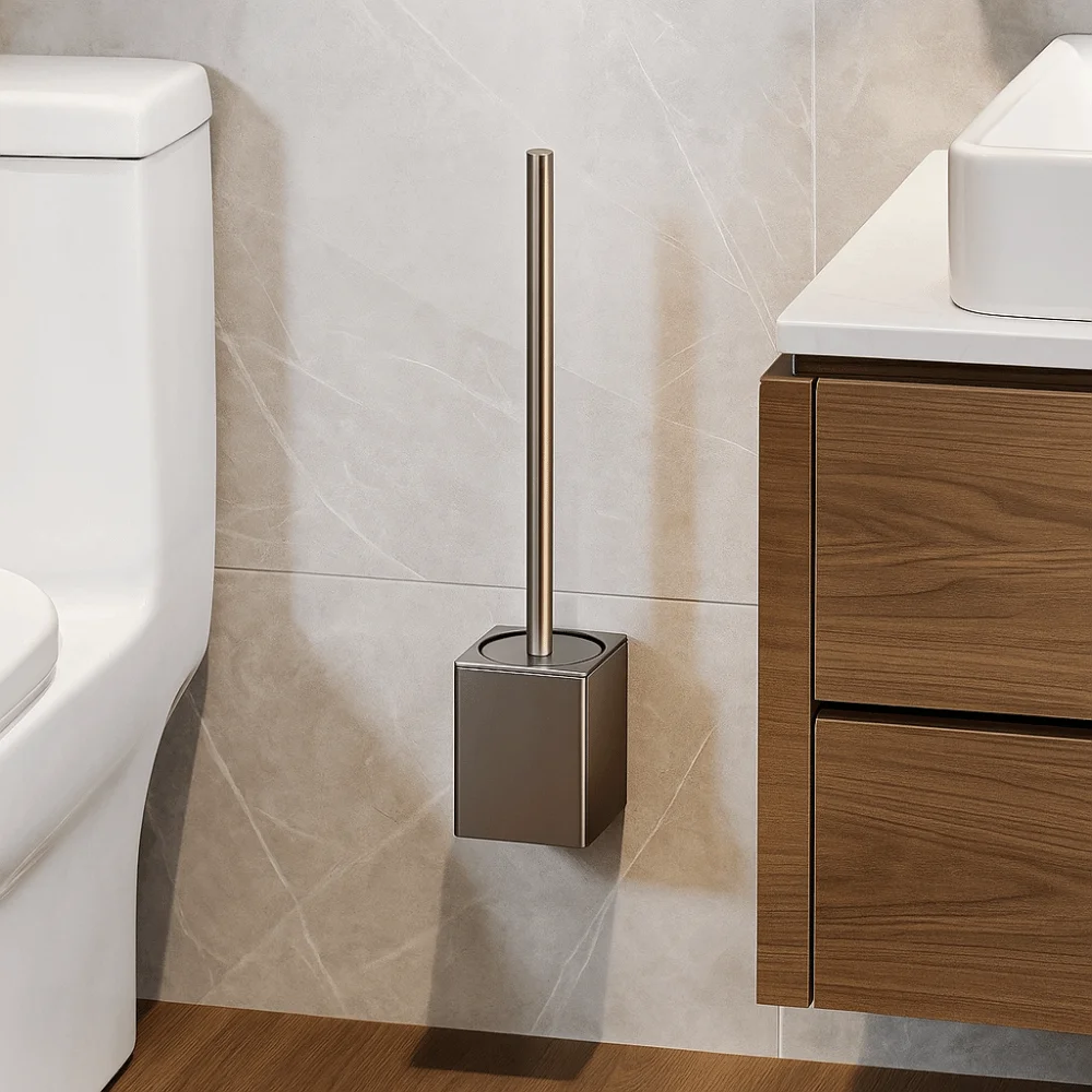 

Metal Shell Toilet Brush Set No Dead Angle Rustproof Toilet Cleaning Brush Wall-Mounted Nail Free Installation