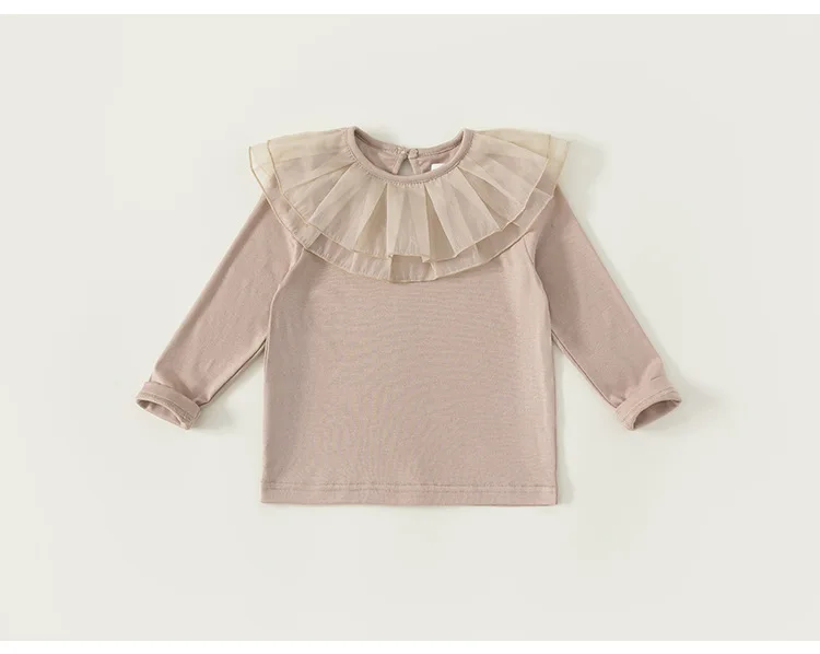 Autumn Girls' T-shirts Long Sleeves Lapel Bottoms Inner Layer with Ruffle Collar Top Children's Clothing
