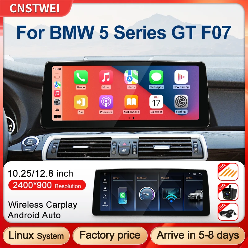 Cnstwei Linux 10.25 12.8inch 2400X900 Thin Screen For BMW 5 Series GT F07 CIC NBT Wireless Carplay Android Auto Car Video Player