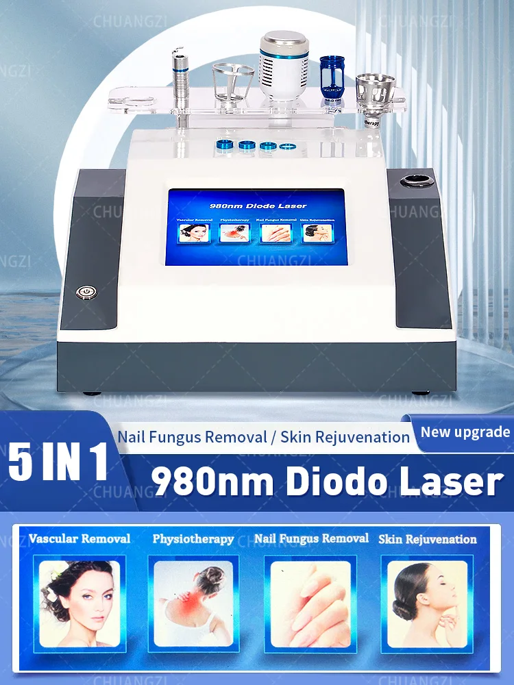 980nm Diode Laser Blood Vessel Removal Machine 5in1 Removes Spider Veins Nail Fungus Skin Rejuvenation Treat Eczema Herpes 2025