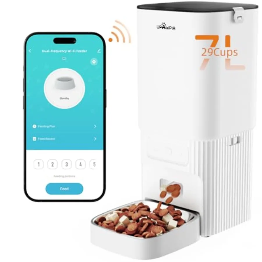

Автоматическая кормушка для кошек, 7 л, 29 чашек, с программируемым дозатором корма для собак 5G, 2,4G, Wi-Fi для удаленного кормления через приложение, поддерживает 15 еды и