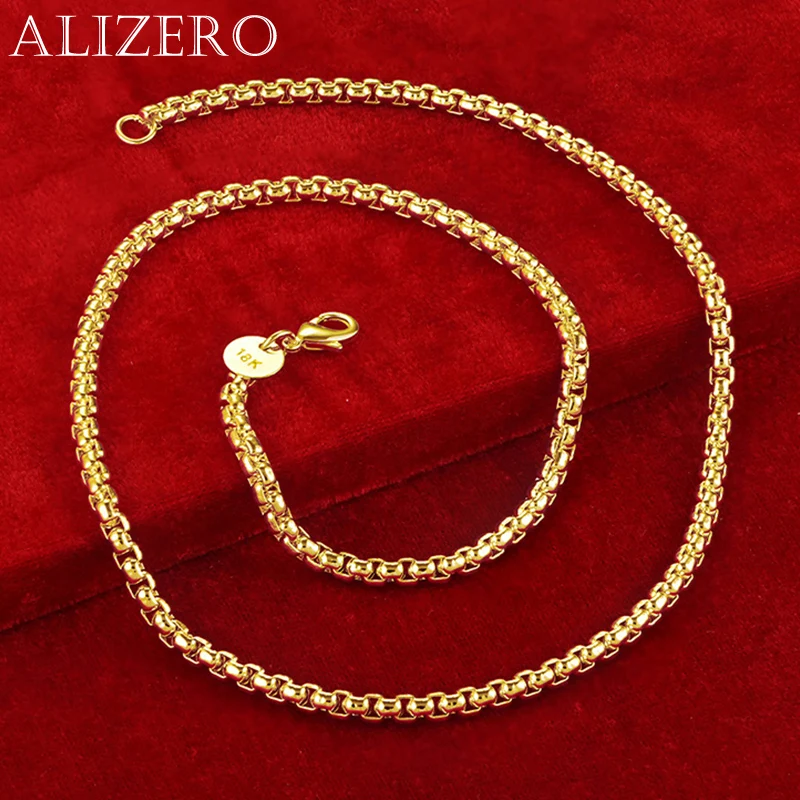 ALIZERO 18K Gold 4mm Round Box Chain Necklace For Men Women Wedding Banquet Party Gift Fashion Fine Jewelry Wholesale