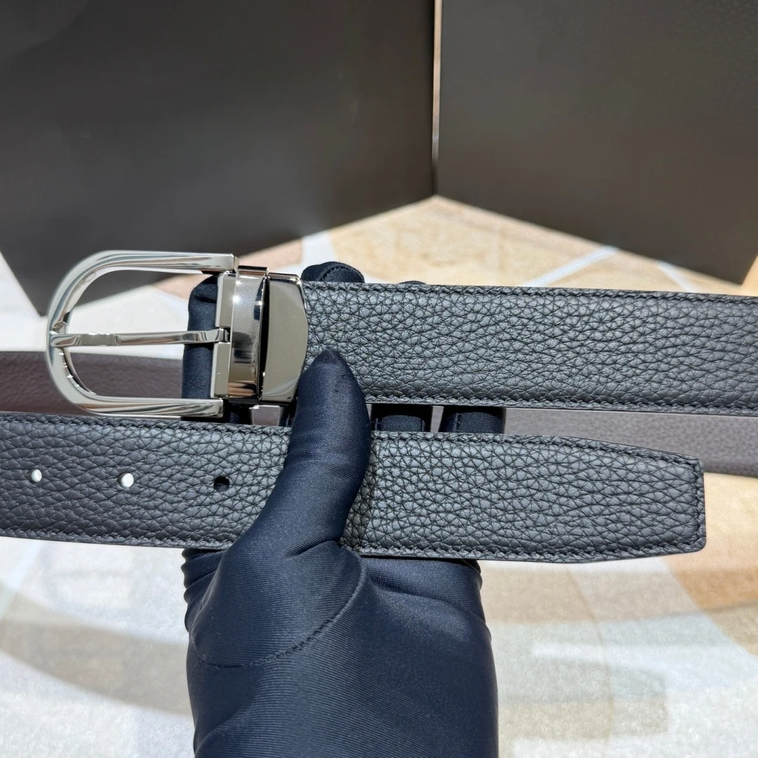 Luxury Men's Rotatable Oval Pin Buckle Reversible Dual‑Sided Leather Belt Pebble Grain Business Formal Casual Waist Strap 35mm