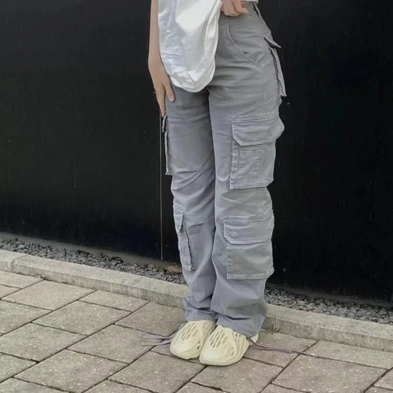 

Vintage Cargo Pants Baggy Jeans Women Fashion 90s Streetwear Pockets Wide Leg High Waist Straight Y2k Denim Trousers Overalls