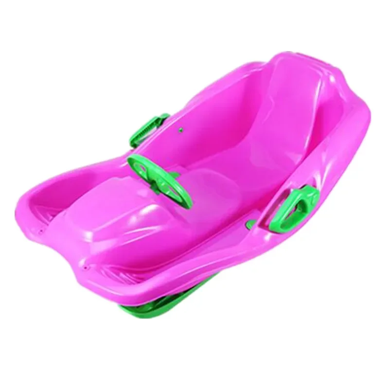 Plastic Snow Sledge Sleigh Sandboarding Grass Board With High Backrest And Steering Wheel For Children