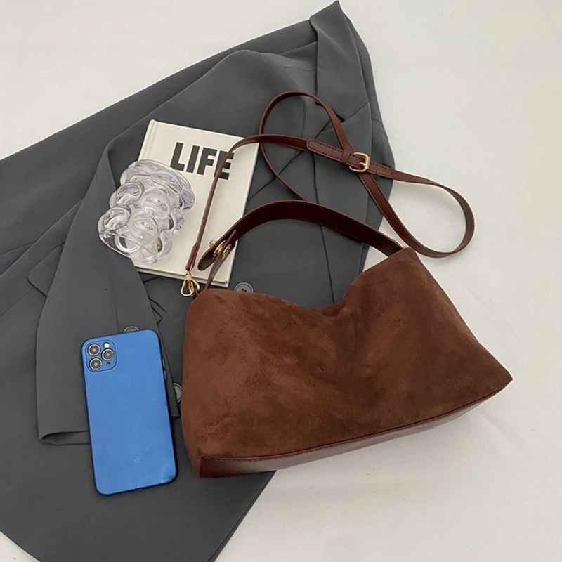 3pcs Crossbody Bags Matte Deerskin Velvet Plain Large Capacity Pillow Shaped Long Handbag Winter