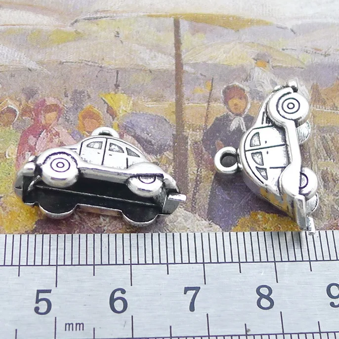 8pcs/lot 15*24mm  Alloy Small  Car Charm  Antique Silver Color Charms Pendant For DIY Keychain  Crafts Making Findings