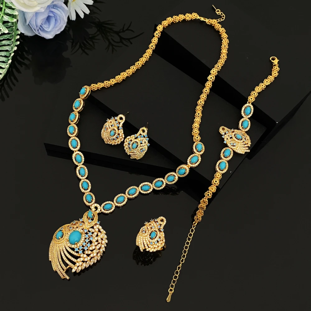 

JRH женский комплект ювелирных изделий с цирконием, позолоченный медный браслет, кольцо, ожерелье, серьги для Дубая, ОАЭ, вечерние одинаковые аксессуары