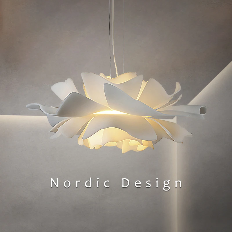 Nordic LED Ceiling Pendant Light For Living Room Bedroom Dining Room Kitchen Flower Shape Chandelier White Acrylic Hanging Lamp