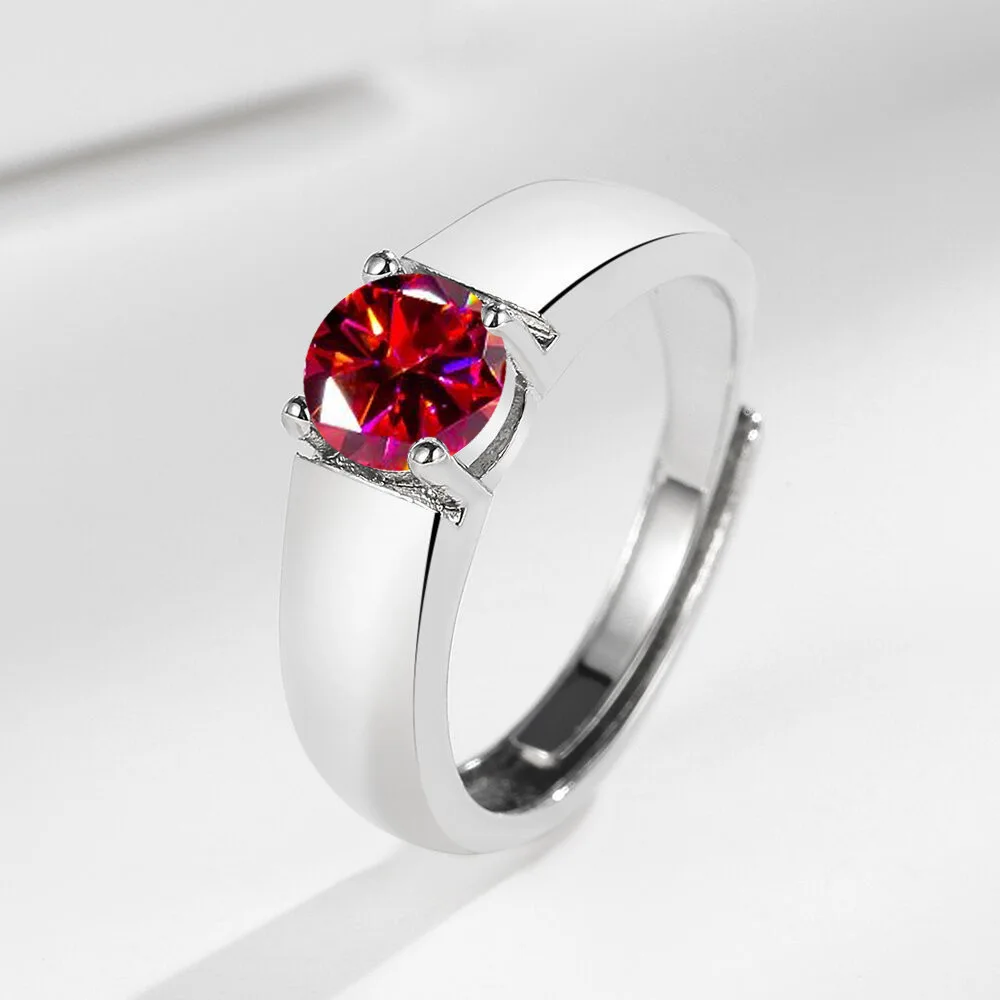 925 Sterling Silver Moissanite Men's Ring Round Cut Gemstone Adjustable Open Band Ring for Men Wedding Engagement Jewelry
