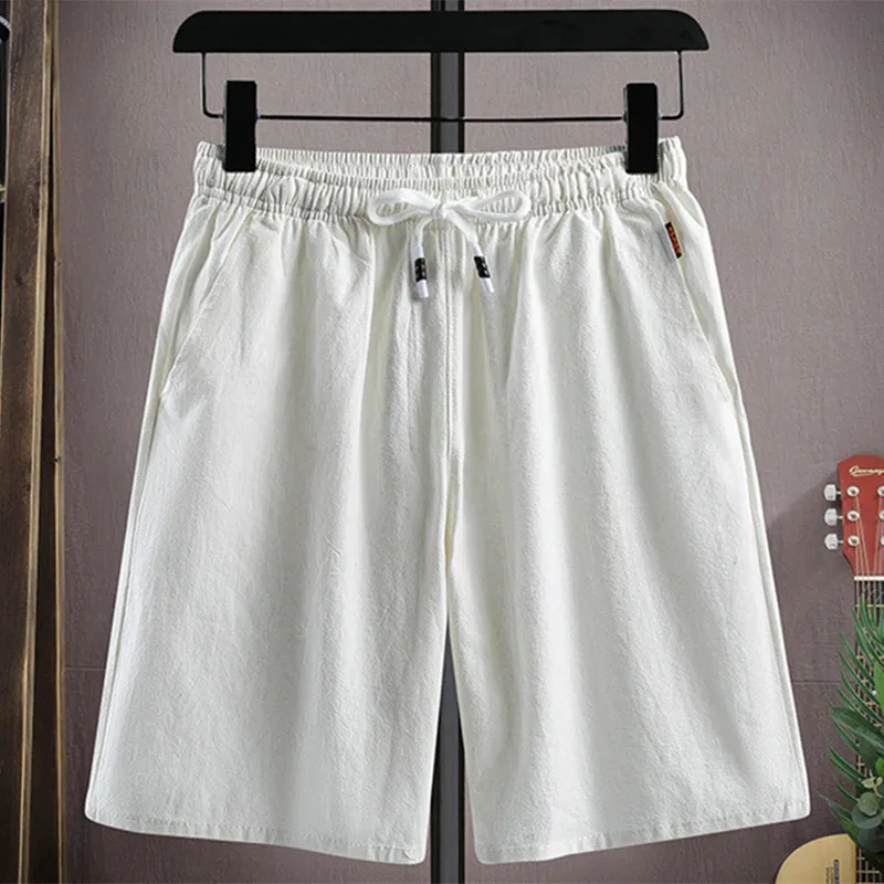 

New 2024 Men's Casual White Shorts Loose Straight Leg Five-Quarter Length Beachwear Quick Dry Lightweight Cotton Youth Fashion