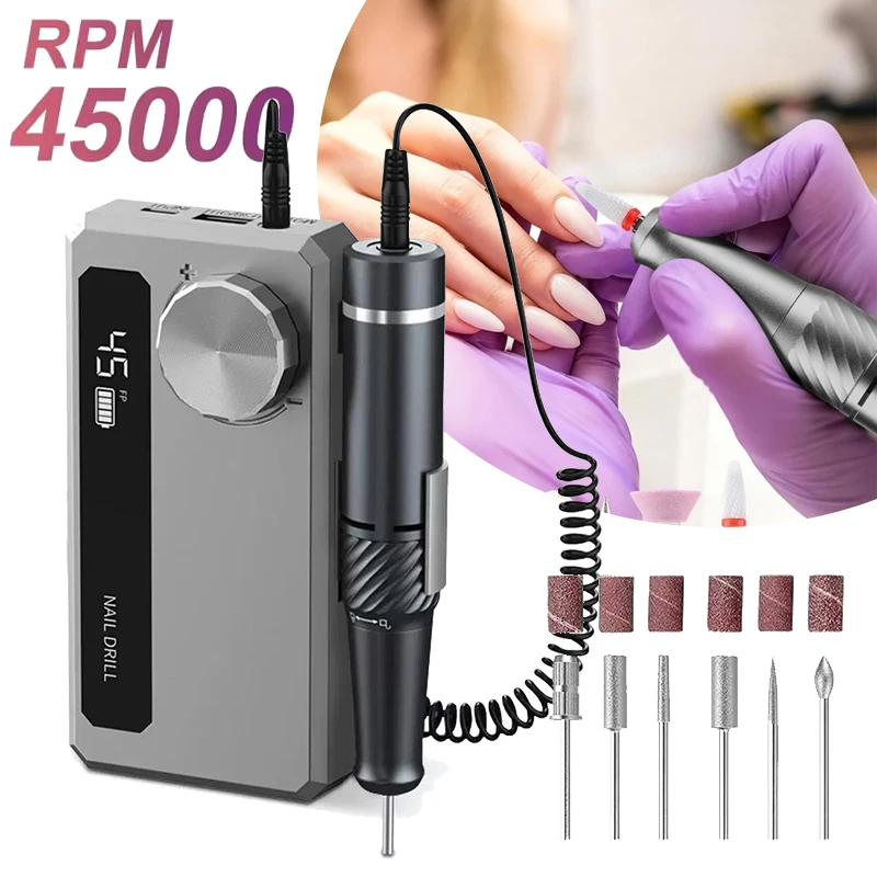 

Электрическая портативная дрель для ногтей, профессиональная 45000 об/мин, пилочка для ногтей, дрель для ногтей, малошумные инструменты для полировки ногтей, домашняя машина для ногтей
