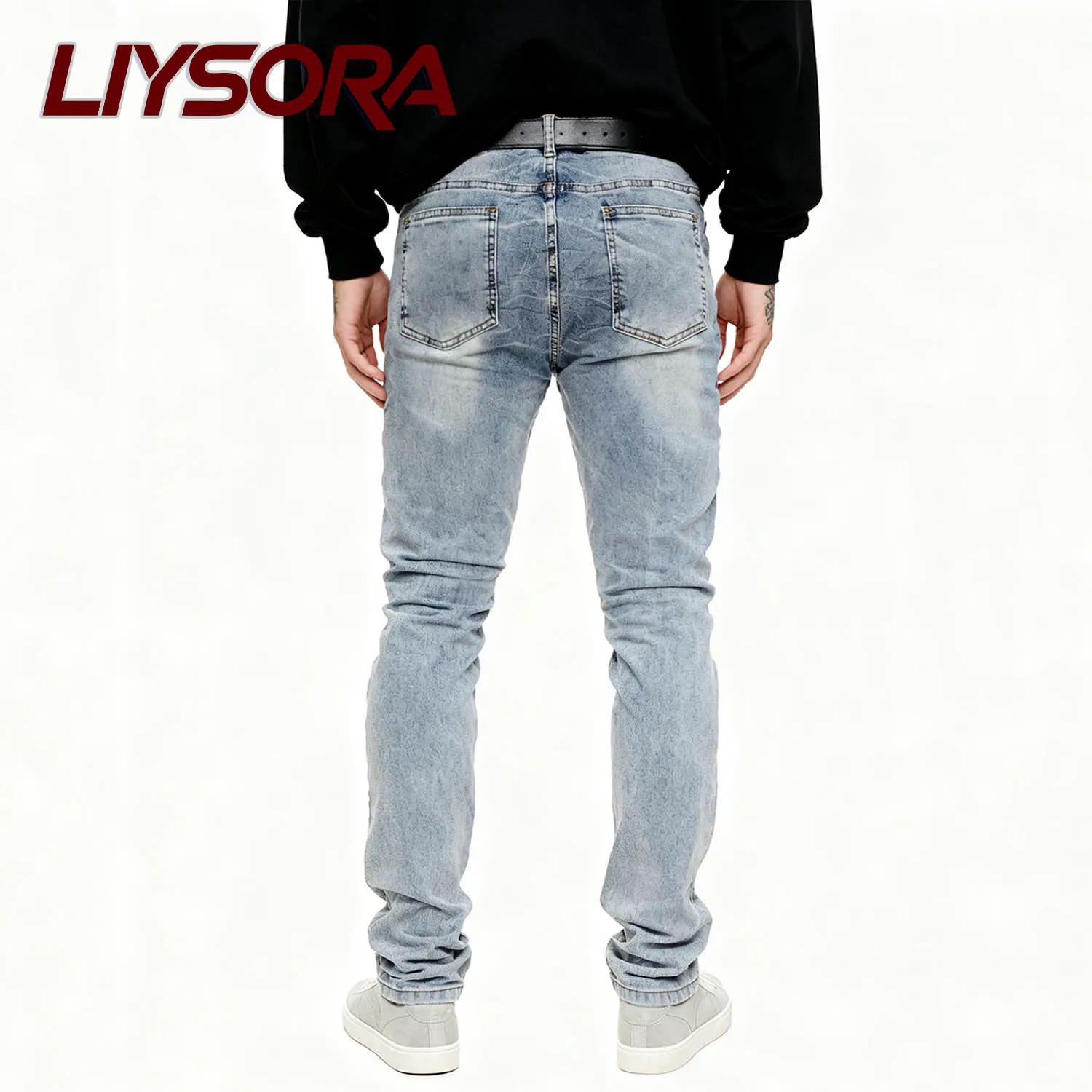 جديد الرجال مايكرو مطاطا مستقيم الساق الدنيم السراويل نحيل رجال الأعمال السراويل سستة المألوف تنوعا الجينز ممزق الدينيم