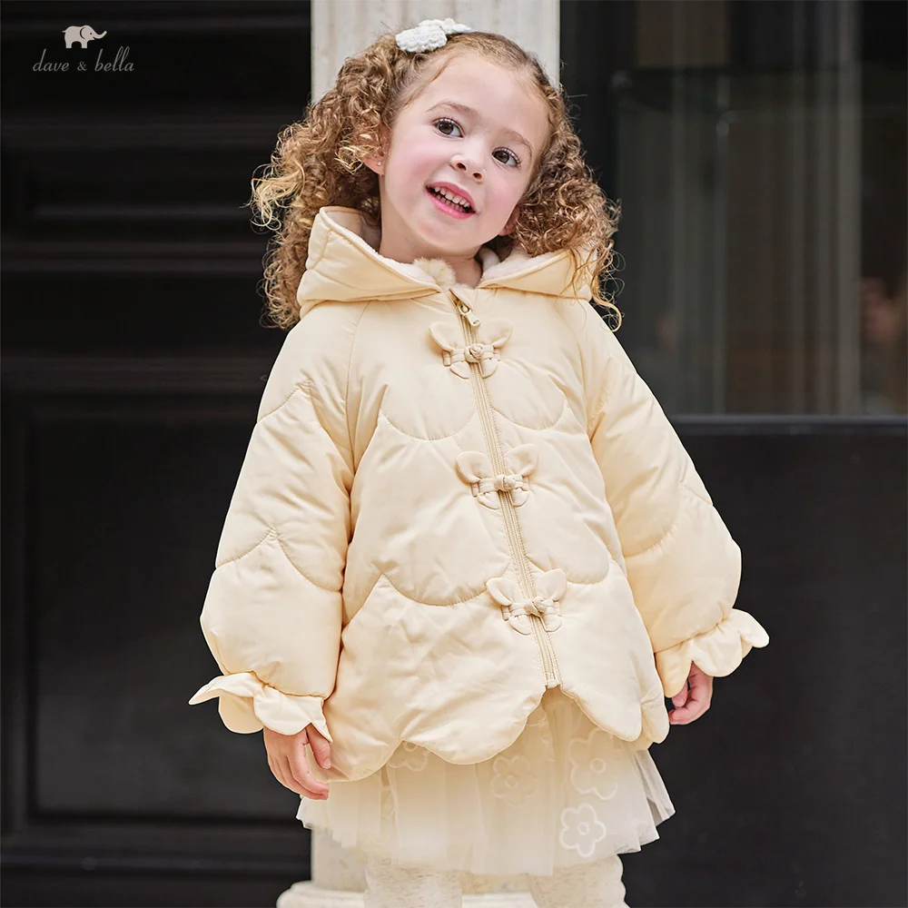Dave Bella Girls Warm Jacket Autumn Winter Baby Plush Hoodie Children Thicken Overcoat Gentle Waterproof Kids Clothing DB4254636