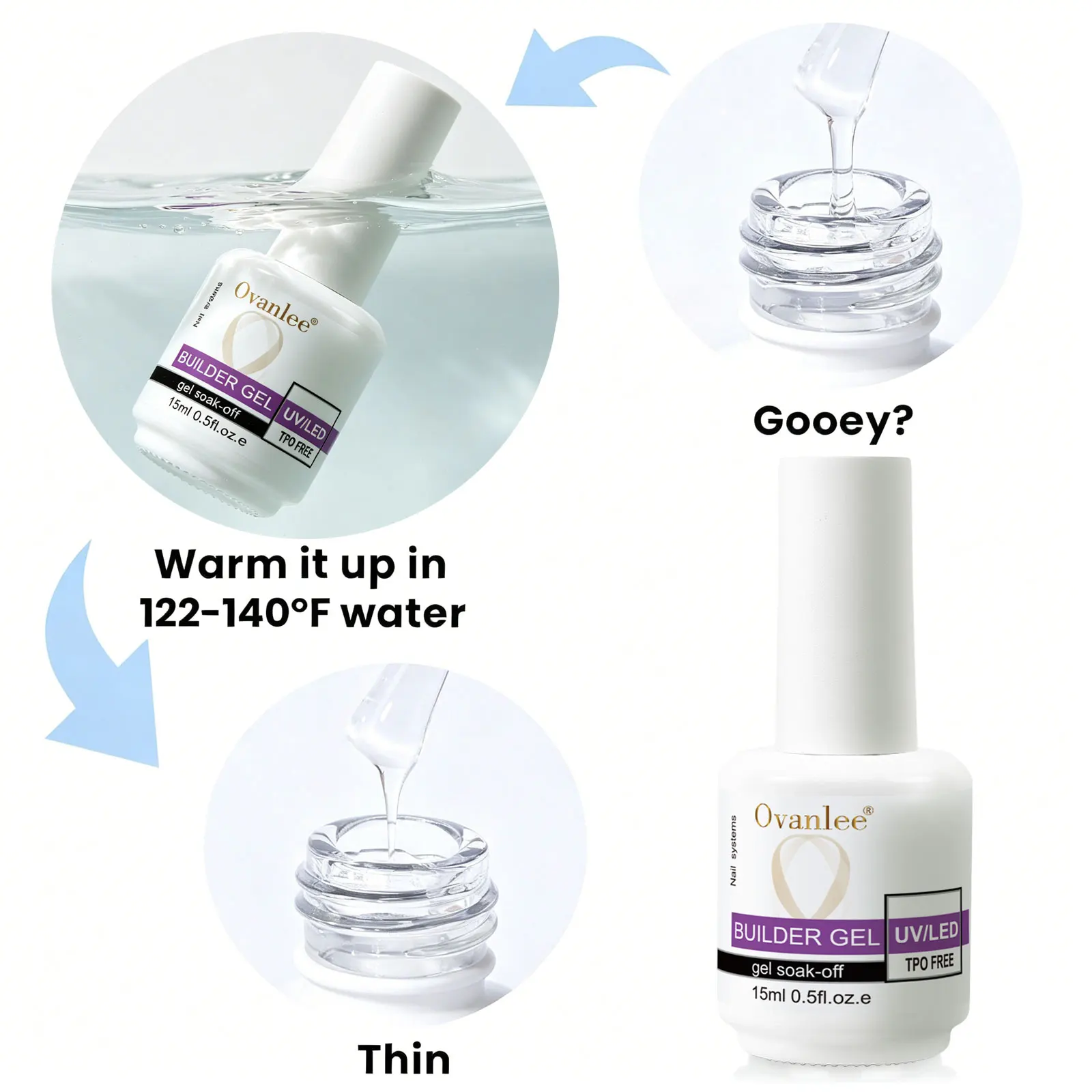 Ovanlee 15ml TPO-Free Builder Gel – UV/LED Clear Gel for Nail Strengthening, Apex Building & Natural Extension